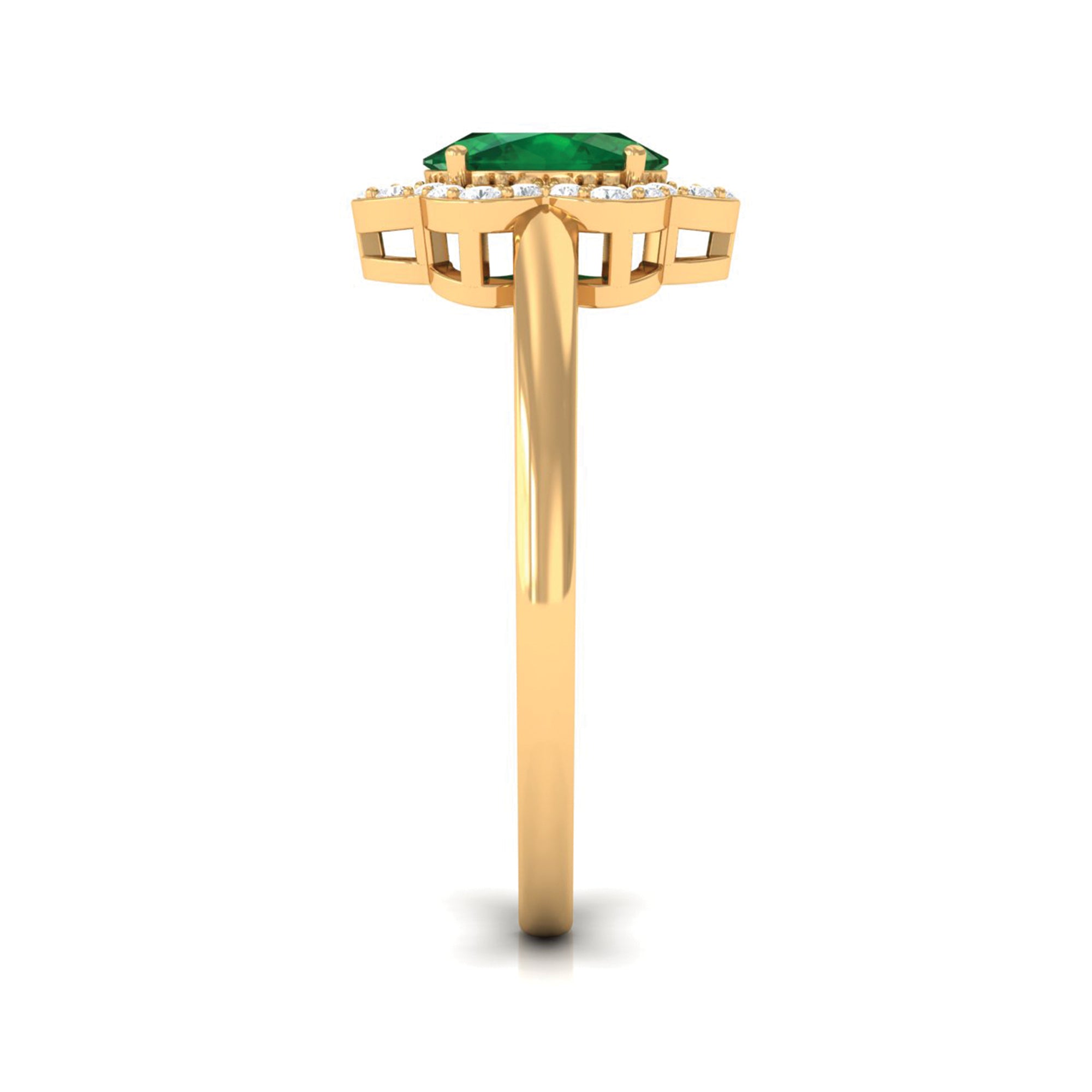 Oval Created Emerald Cocktail Flower Ring with Diamond Accent Lab Created Emerald - ( AAAA ) - Quality - Rosec Jewels