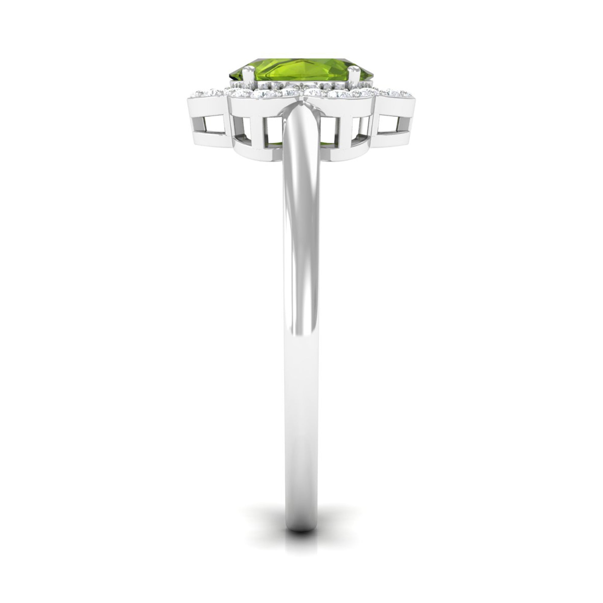 Oval Peridot Cocktail Flower Ring with Diamond Peridot - ( AAA ) - Quality - Rosec Jewels