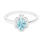 1.25 CT Oval Aquamarine Cocktail Engagement Ring with Diamond Floral Halo Aquamarine - ( AAA ) - Quality - Rosec Jewels