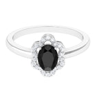 1.25 CT Oval Black Onyx Cocktail Engagement Ring with Diamond Floral Halo Black Onyx - ( AAA ) - Quality - Rosec Jewels