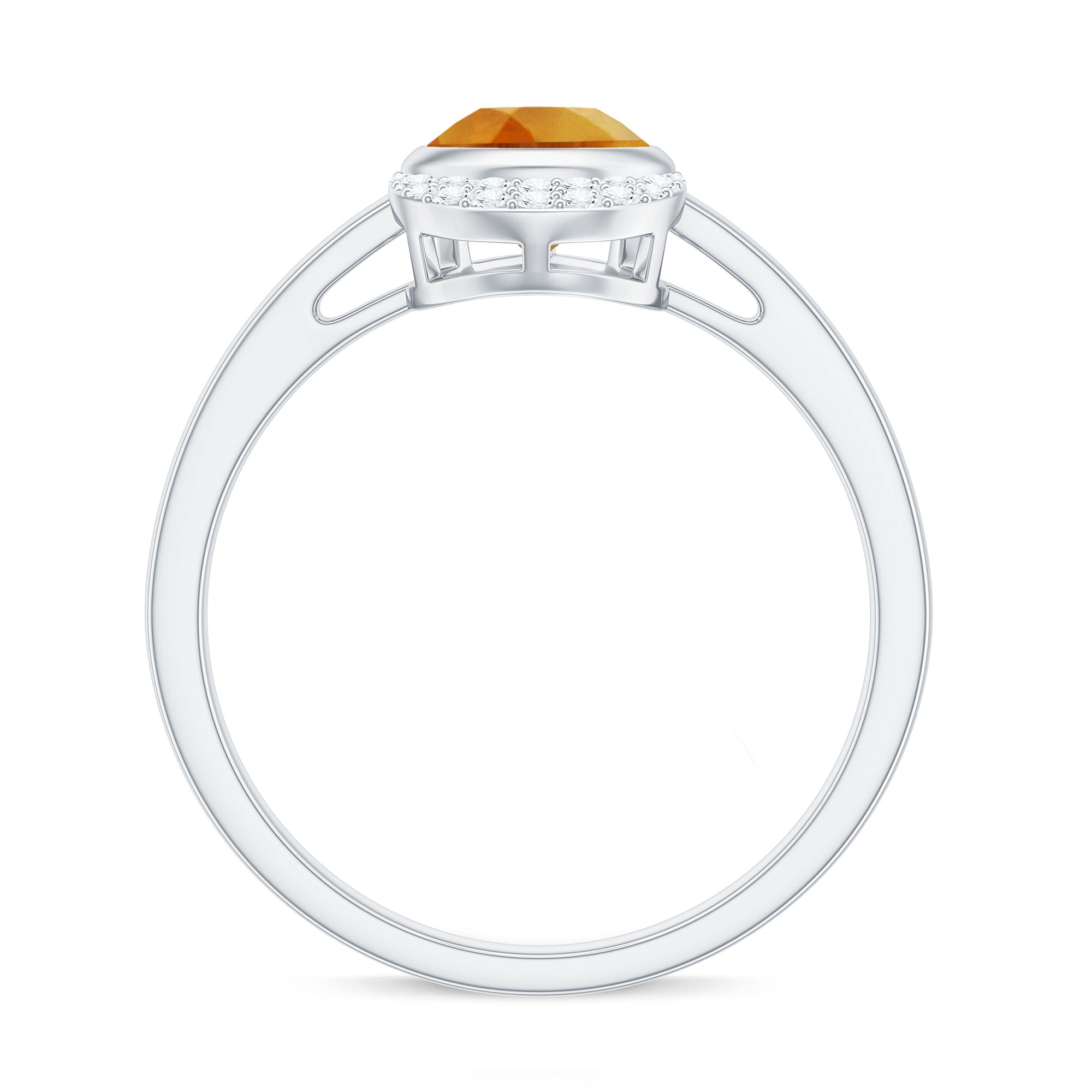 Bezel Set Citrine Teardrop Cocktail Engagement Ring with Diamond Accent Citrine - ( AAA ) - Quality - Rosec Jewels