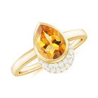 Bezel Set Citrine Teardrop Cocktail Engagement Ring with Diamond Accent Citrine - ( AAA ) - Quality - Rosec Jewels