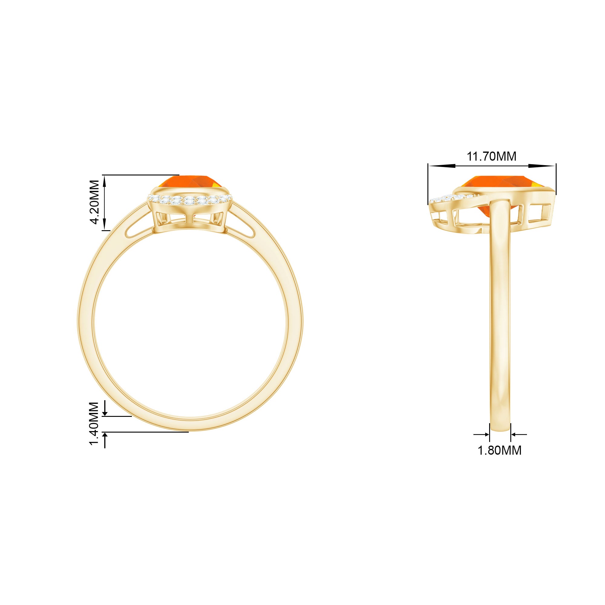 Bezel Set Fire Opal Teardrop Cocktail Engagement Ring with Diamond Accent Fire Opal - ( AAA ) - Quality - Rosec Jewels