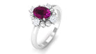 Oval Rhodolite and Diamond Cocktail Ring Rhodolite - ( AAA ) - Quality - Rosec Jewels