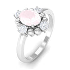 Oval Rose Quartz Cocktail Ring with Diamond Rose Quartz - ( AAA ) - Quality - Rosec Jewels