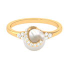 Elegant Freshwater Pearl Solitaire Ring with Diamond Trio Freshwater Pearl - ( AAA ) - Quality - Rosec Jewels