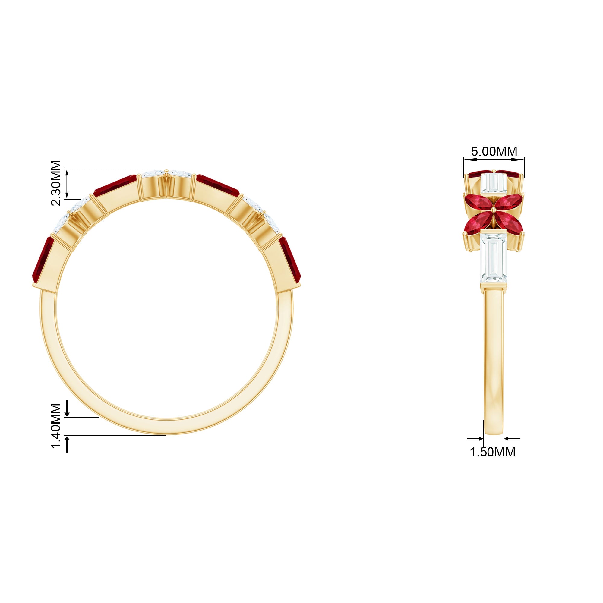 Marquise Cut Created Ruby and Moissanite Flower Half Eternity Ring Lab Created Ruby - ( AAAA ) - Quality - Rosec Jewels