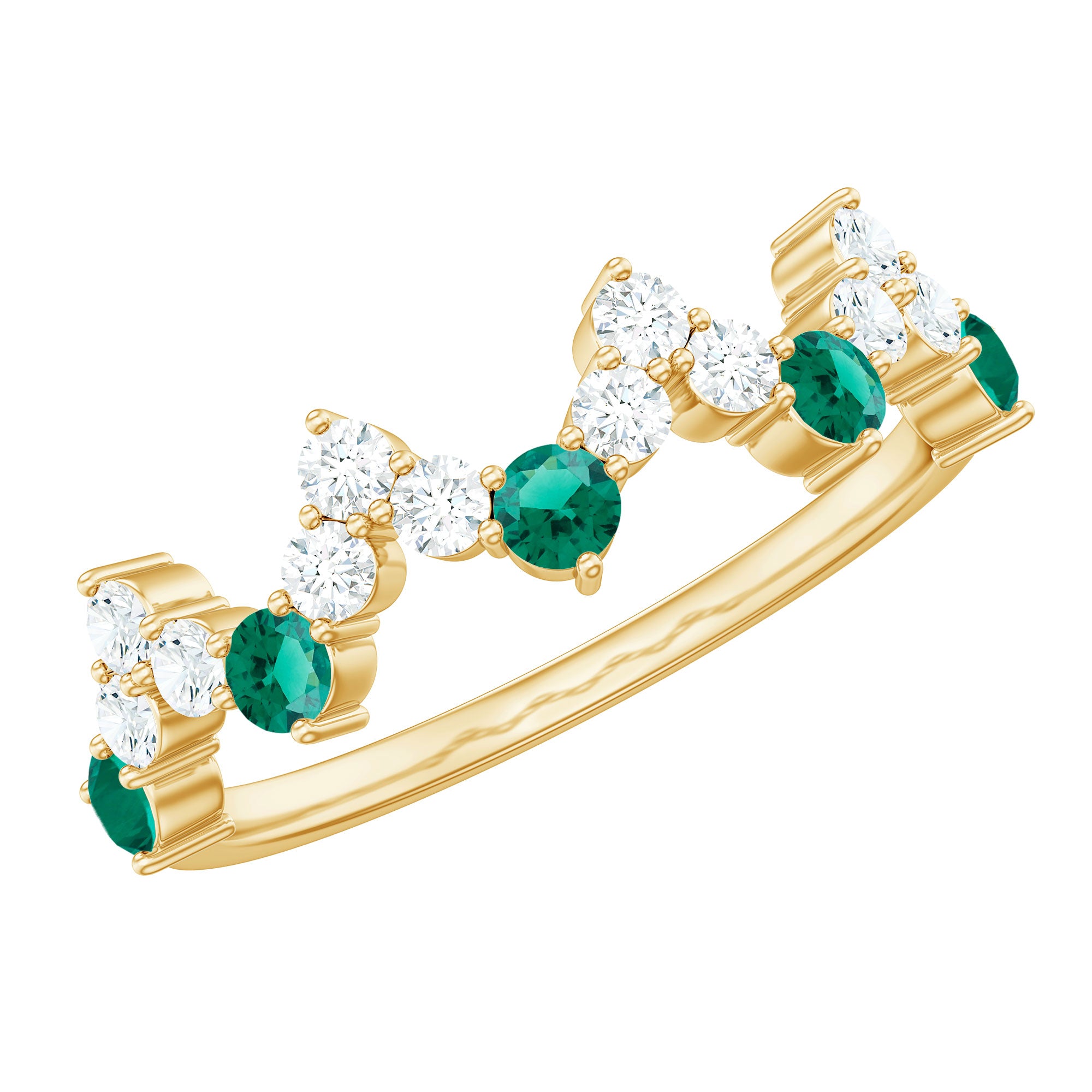 1 CT Created Emerald and Diamond Zig Zag Half Eternity Ring Lab Created Emerald - ( AAAA ) - Quality - Rosec Jewels