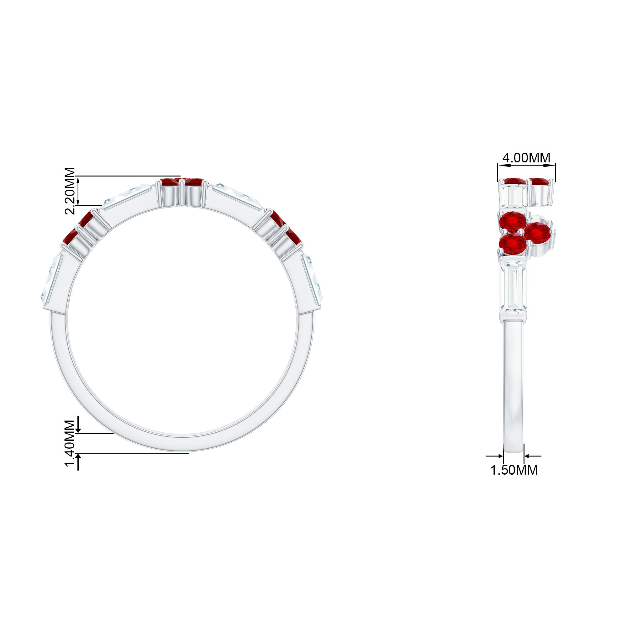 1 CT Created Ruby and Moissanite Minimal Wedding Band Ring Lab Created Ruby - ( AAAA ) - Quality - Rosec Jewels