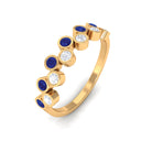 Simple Bezel Set Round Created Blue Sapphire and Moissanite Half Eternity Ring Lab Created Blue Sapphire - ( AAAA ) - Quality - Rosec Jewels