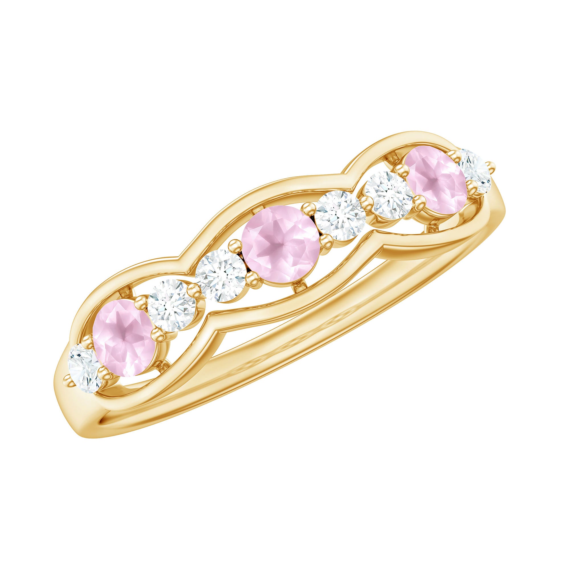 1.25 CT Rose Quartz and Diamond Wedding Anniversary Band Ring Rose Quartz - ( AAA ) - Quality - Rosec Jewels