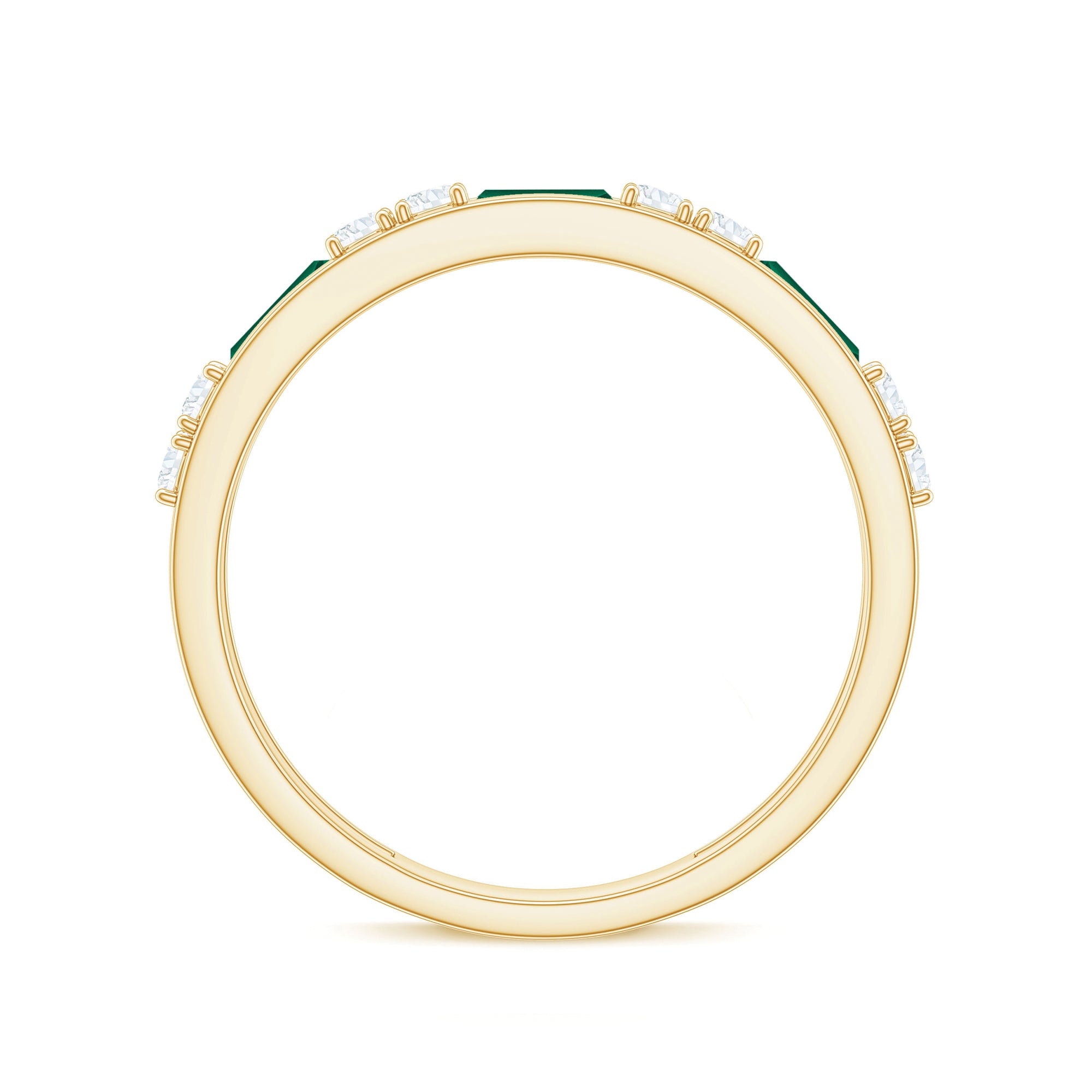 Minimal Created Emerald and Diamond Half Eternity Band Ring Lab Created Emerald - ( AAAA ) - Quality - Rosec Jewels