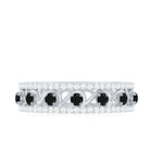 Certified Black Spinel Half Eternity Band Ring with Diamond Black Spinel - ( AAA ) - Quality - Rosec Jewels