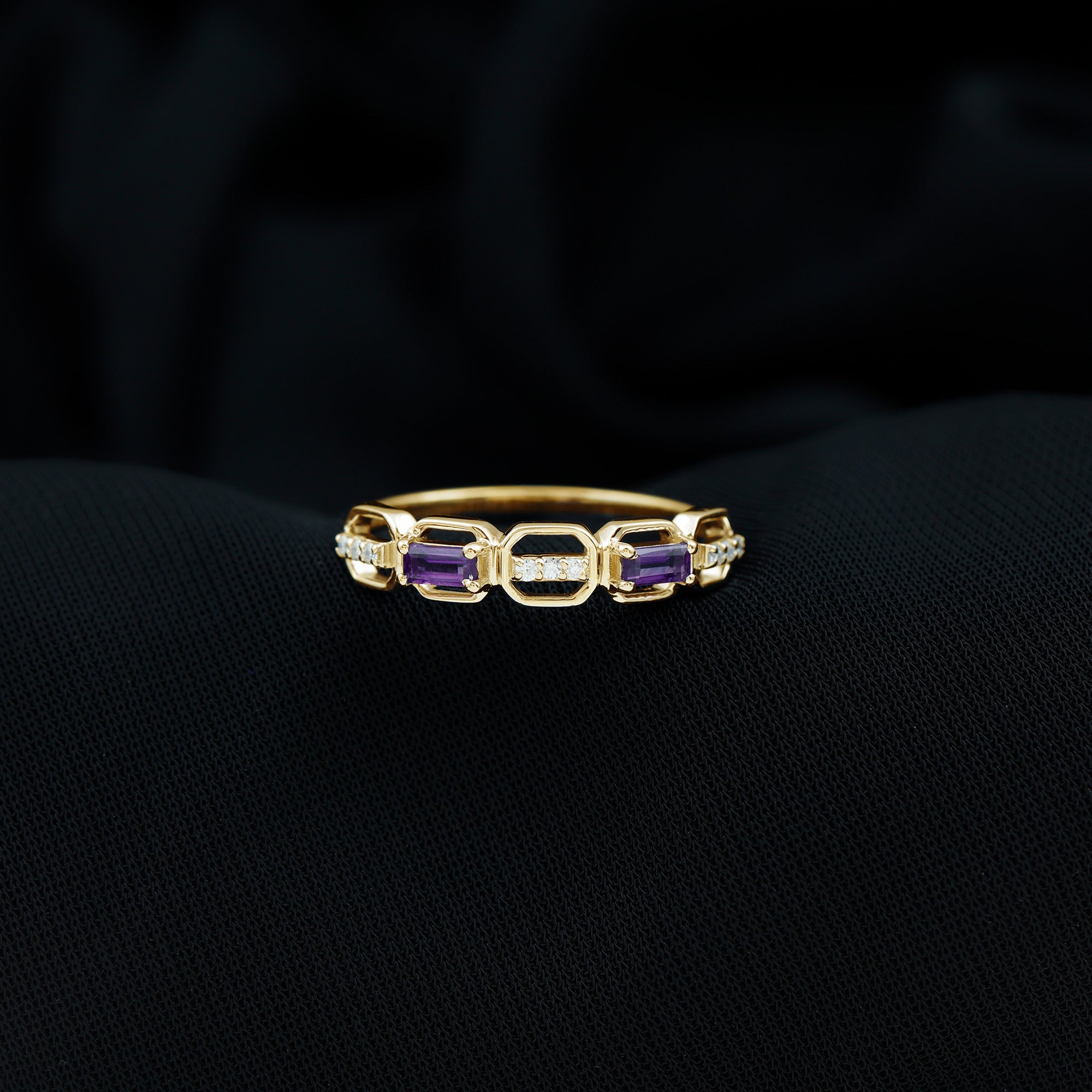 Amethyst and Diamond Geometric Half Eternity Ring Amethyst - ( AAA ) - Quality - Rosec Jewels