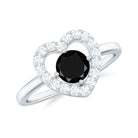 Minimal Heart Ring with Black Onyx and Diamond Black Onyx - ( AAA ) - Quality - Rosec Jewels