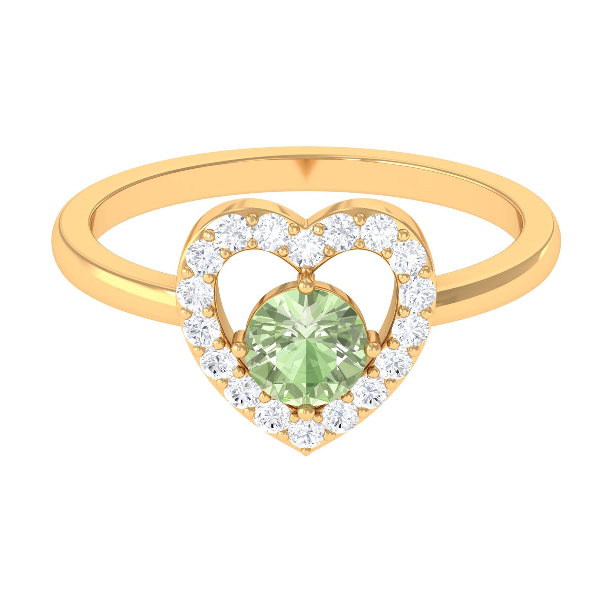 Green Sapphire Heart Promise Ring with Diamond Halo Green Sapphire - ( AAA ) - Quality - Rosec Jewels