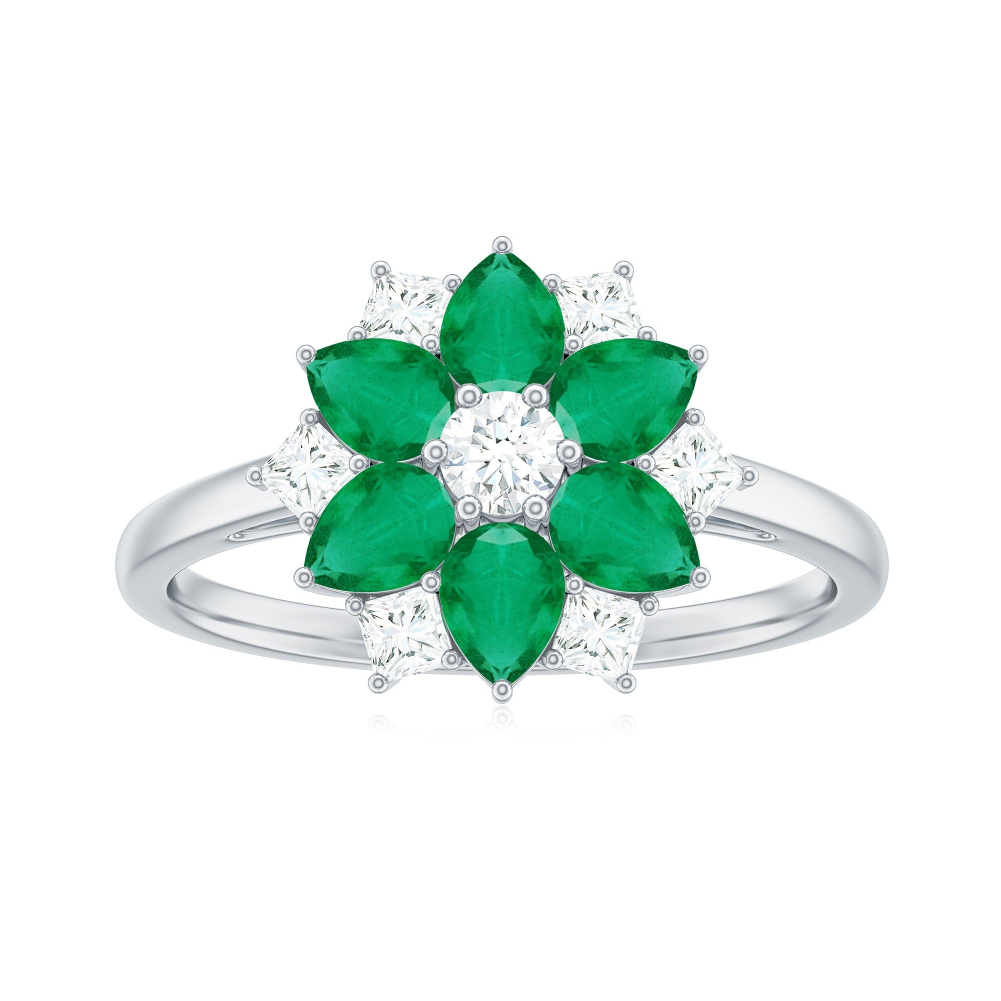 Cocktail Flower Ring with Emerald and Diamond Emerald - ( AAA ) - Quality - Rosec Jewels