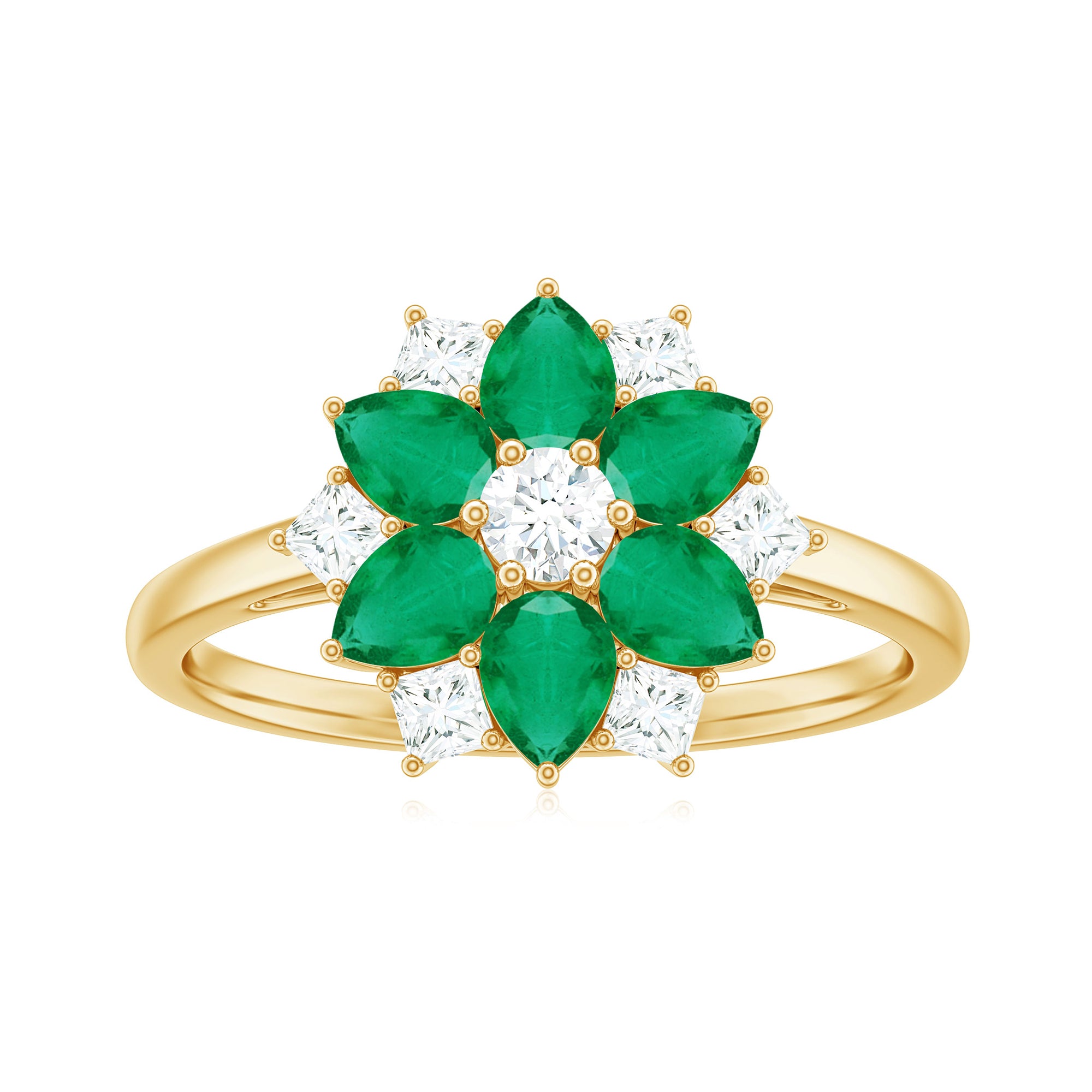 Cocktail Flower Ring with Emerald and Diamond Emerald - ( AAA ) - Quality - Rosec Jewels