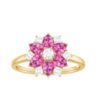 Natural Pink Tourmaline Flower Ring with Moissanite Pink Tourmaline - ( AAA ) - Quality - Rosec Jewels