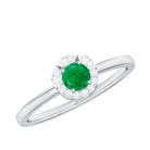 Minimal Emerald Promise Ring with Diamond Halo Emerald - ( AAA ) - Quality - Rosec Jewels