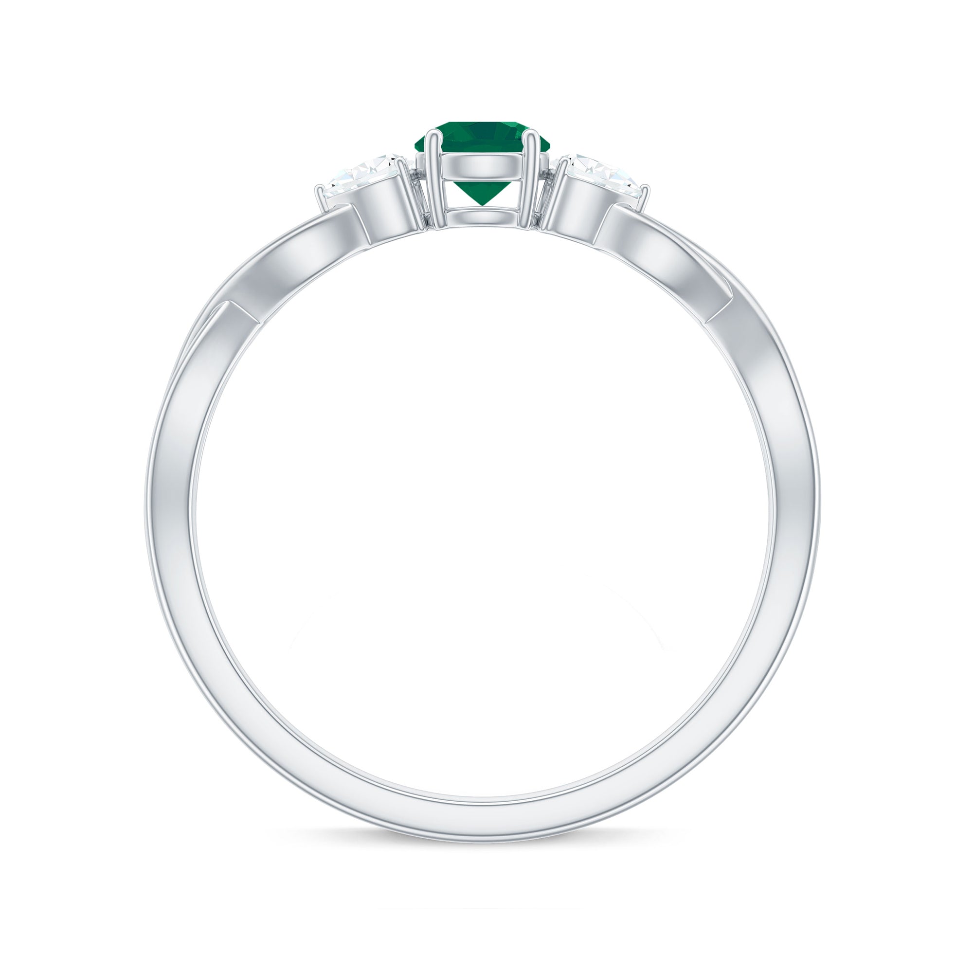 Emerald and Diamond Crossover Promise Ring Emerald - ( AAA ) - Quality - Rosec Jewels