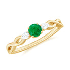 Emerald and Diamond Crossover Promise Ring Emerald - ( AAA ) - Quality - Rosec Jewels