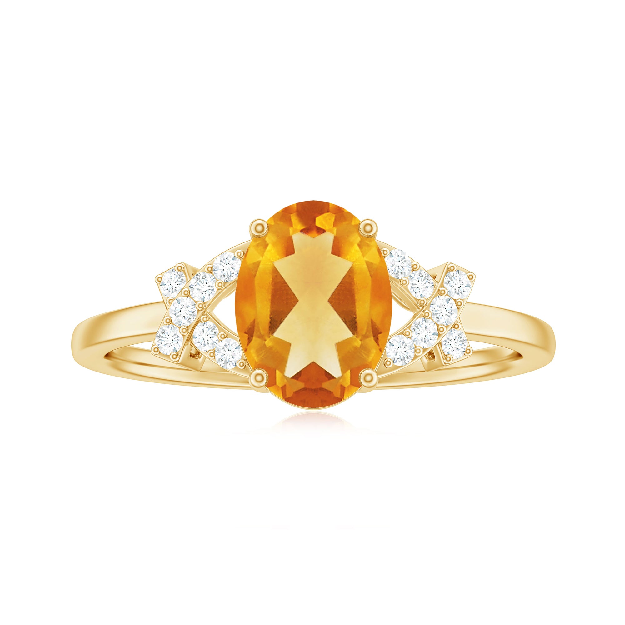 Split Shank Oval Citrine and Diamond Solitaire Engagement Ring Citrine - ( AAA ) - Quality - Rosec Jewels