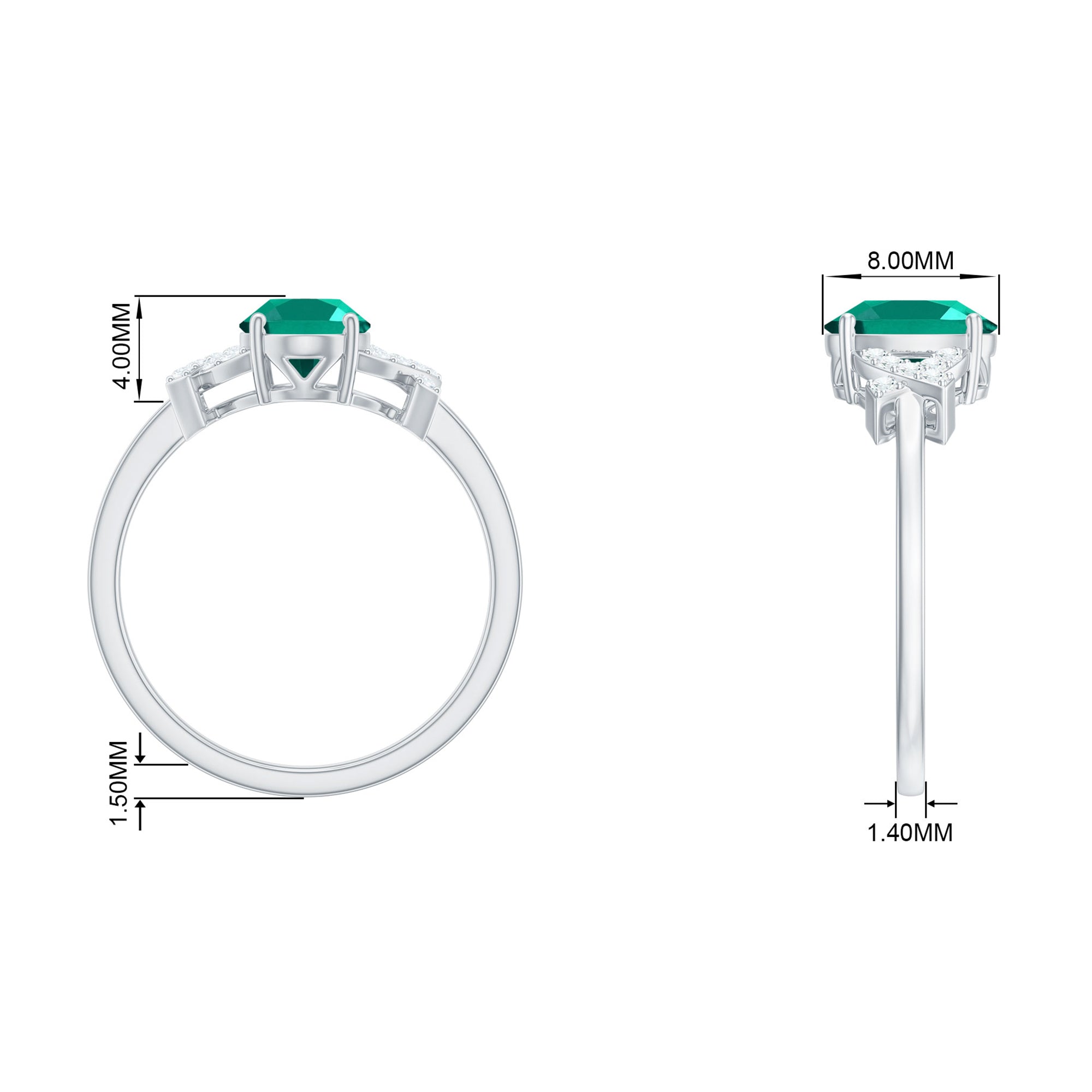 1.5 CT Oval Created Emerald Solitaire Split Shank Ring with Diamond Lab Created Emerald - ( AAAA ) - Quality - Rosec Jewels