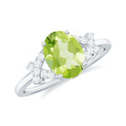 Split Shank Oval Peridot and Diamond Solitaire Engagement Ring Peridot - ( AAA ) - Quality - Rosec Jewels