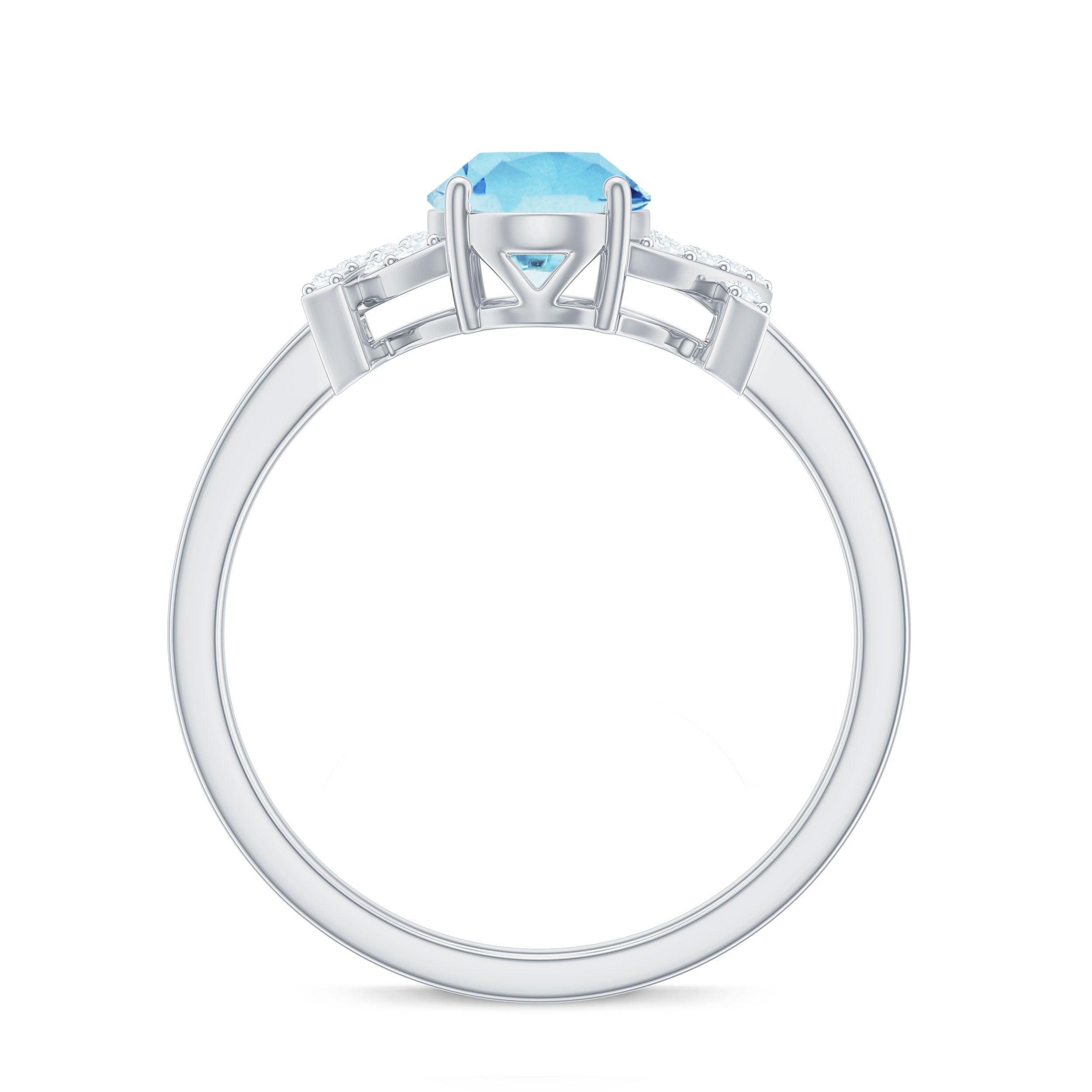 Oval Shape Aquamarine Solitaire Ring with Diamond Aquamarine - ( AAA ) - Quality - Rosec Jewels