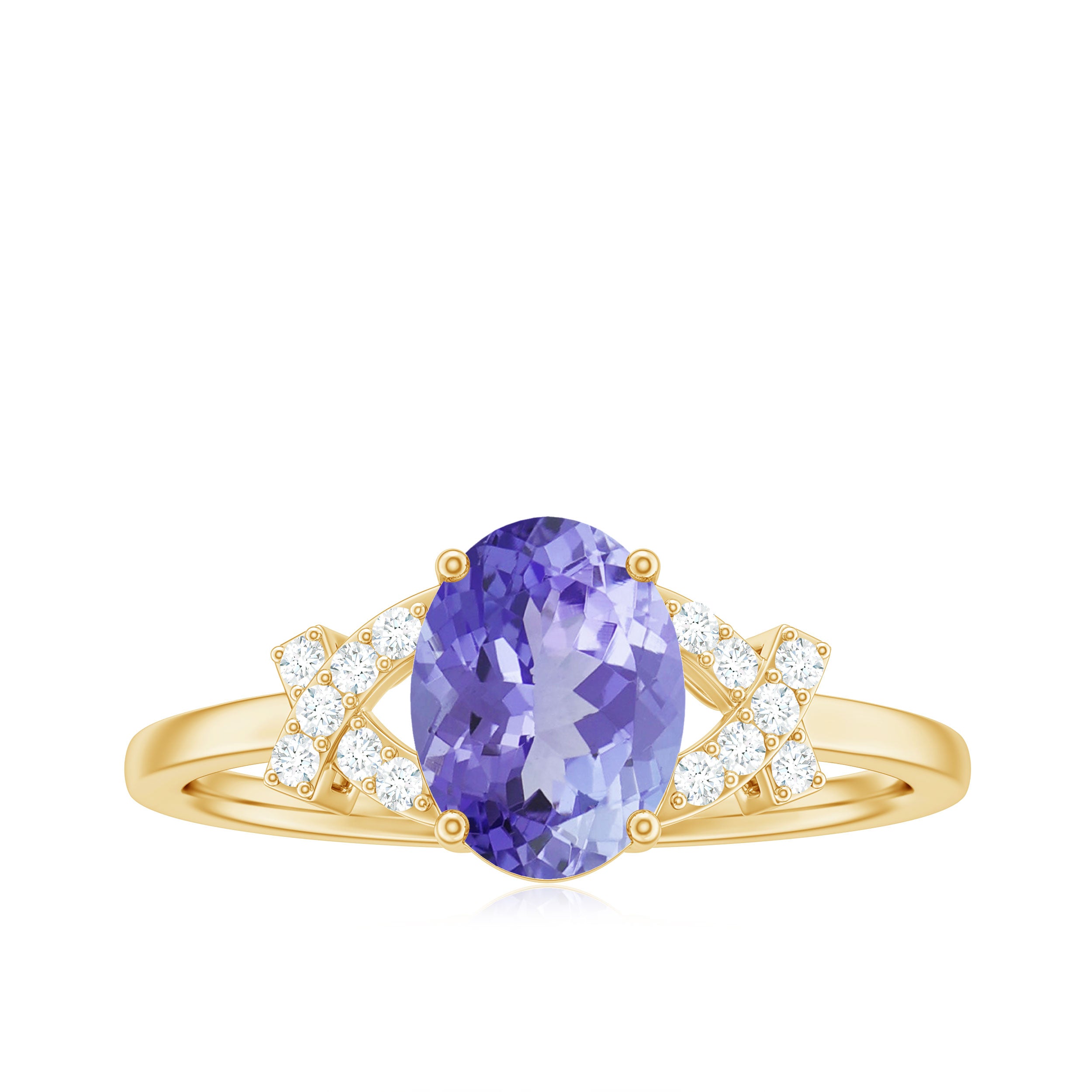 Split Shank Oval Tanzanite and Diamond Solitaire Engagement Ring Tanzanite - ( AAA ) - Quality - Rosec Jewels