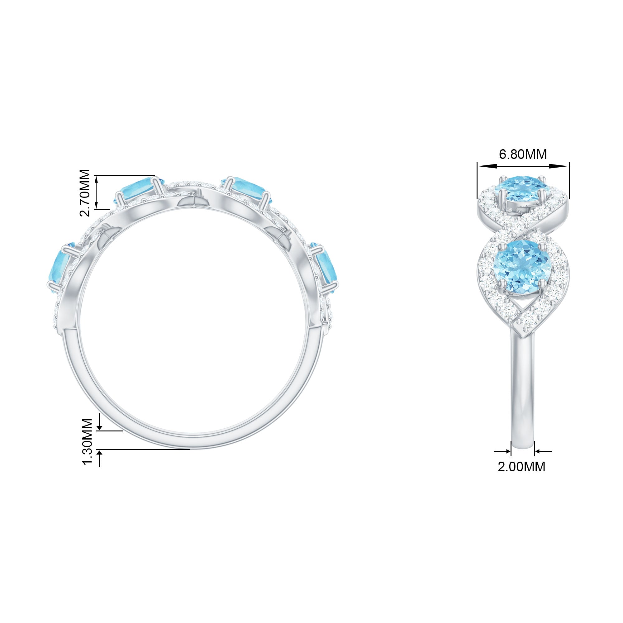 Braided Half Eternity Ring with Aquamarine and Diamond Aquamarine - ( AAA ) - Quality - Rosec Jewels