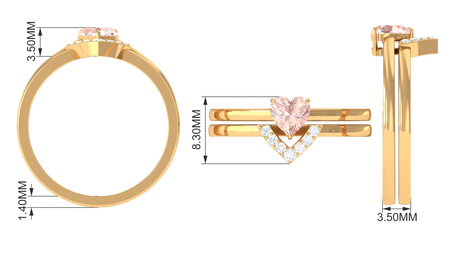 Heart Shape Morganite Solitaire Ring Set with Diamond Morganite - ( AAA ) - Quality - Rosec Jewels