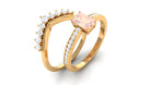 Real Morganite and Diamond Stackable Ring Set Morganite - ( AAA ) - Quality - Rosec Jewels