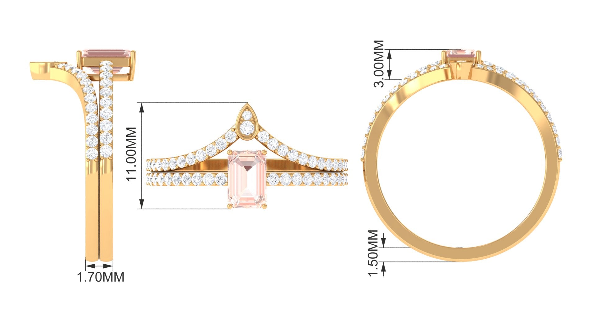 Genuine Morganite and Diamond Stackable Ring Set Morganite - ( AAA ) - Quality - Rosec Jewels