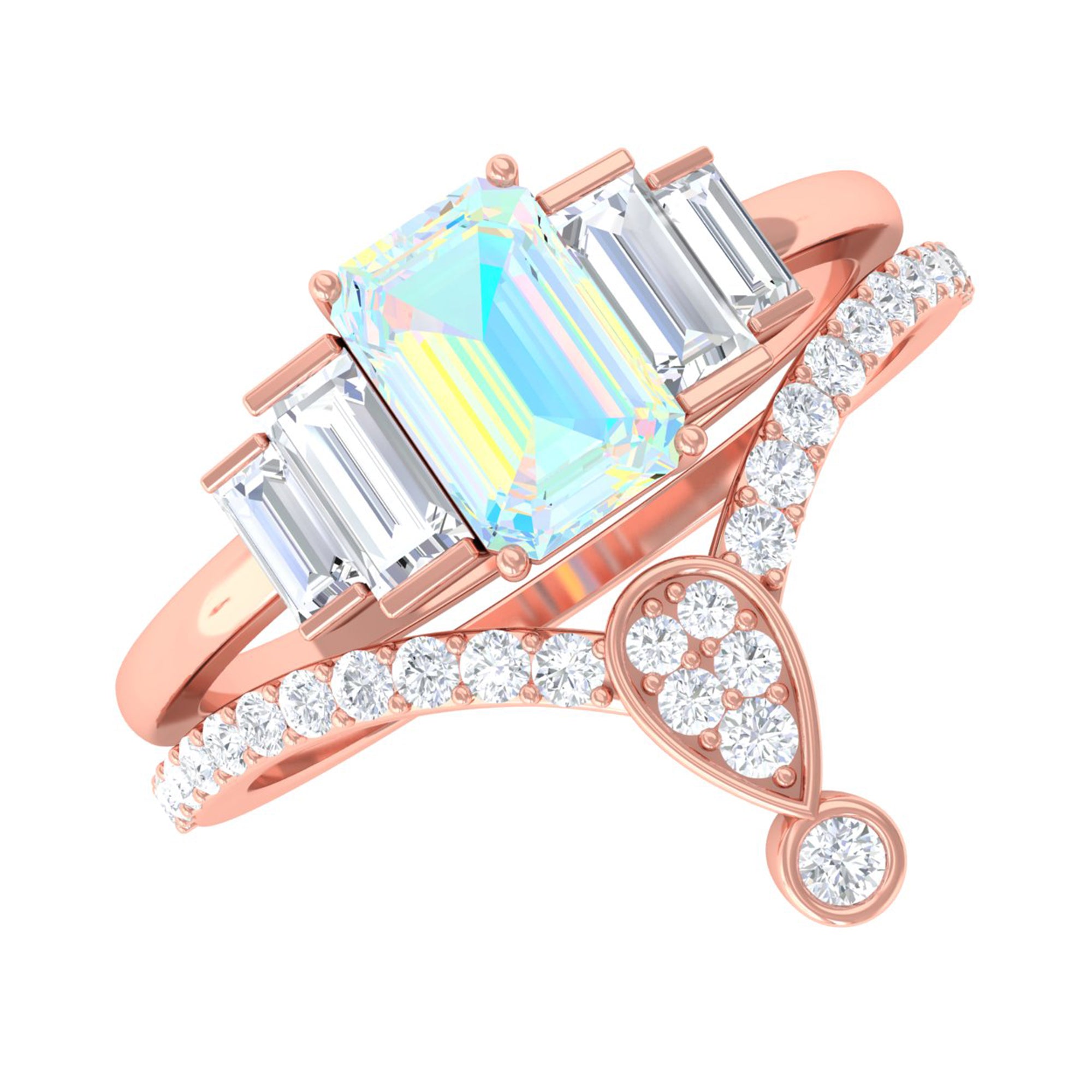 Real Ethiopian Opal and Moissanite Ring Set Ethiopian Opal - ( AAA ) - Quality - Rosec Jewels