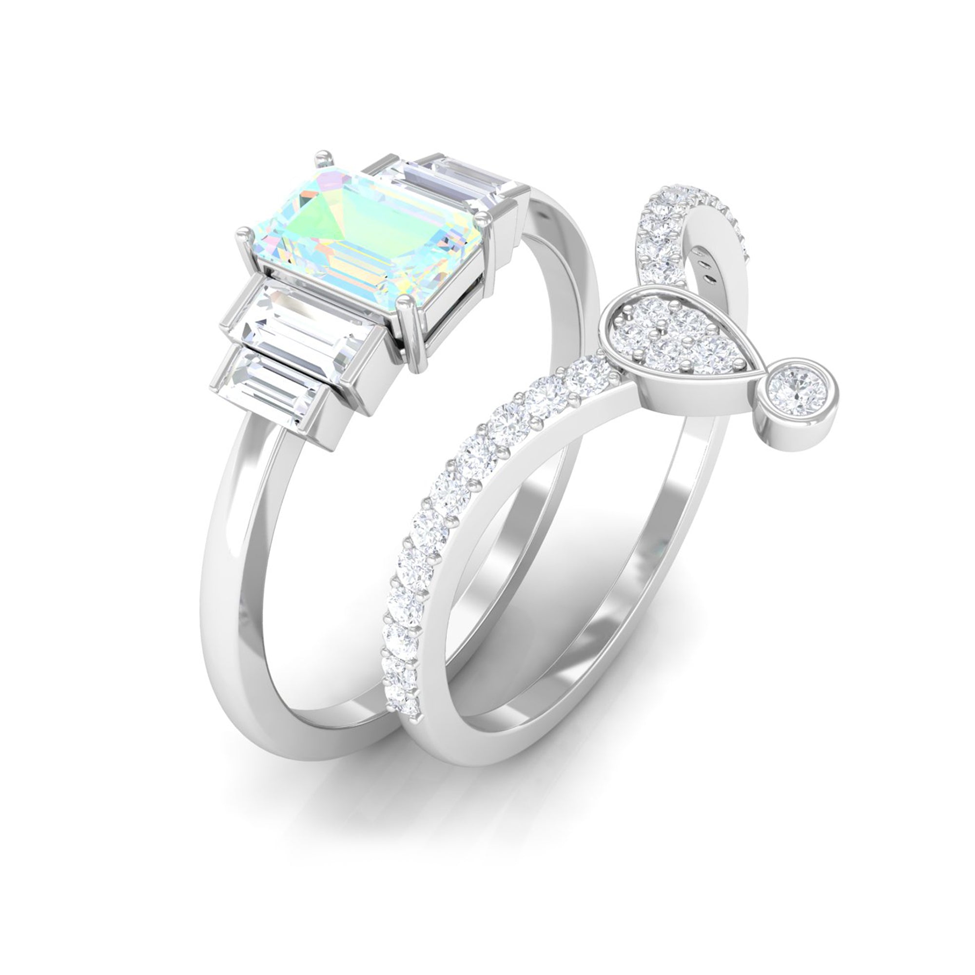 Real Ethiopian Opal and Moissanite Ring Set Ethiopian Opal - ( AAA ) - Quality - Rosec Jewels