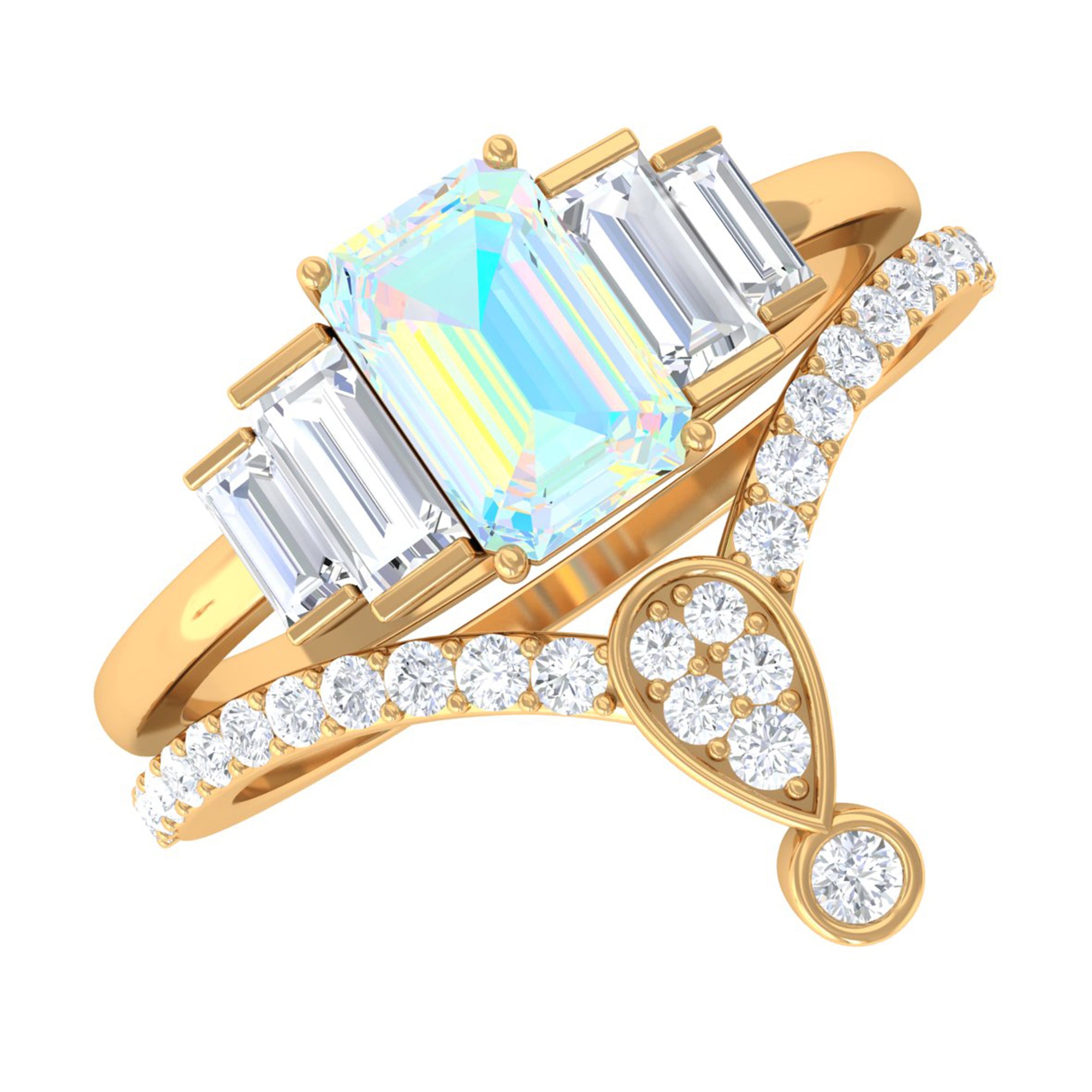 Real Ethiopian Opal and Moissanite Ring Set Ethiopian Opal - ( AAA ) - Quality - Rosec Jewels