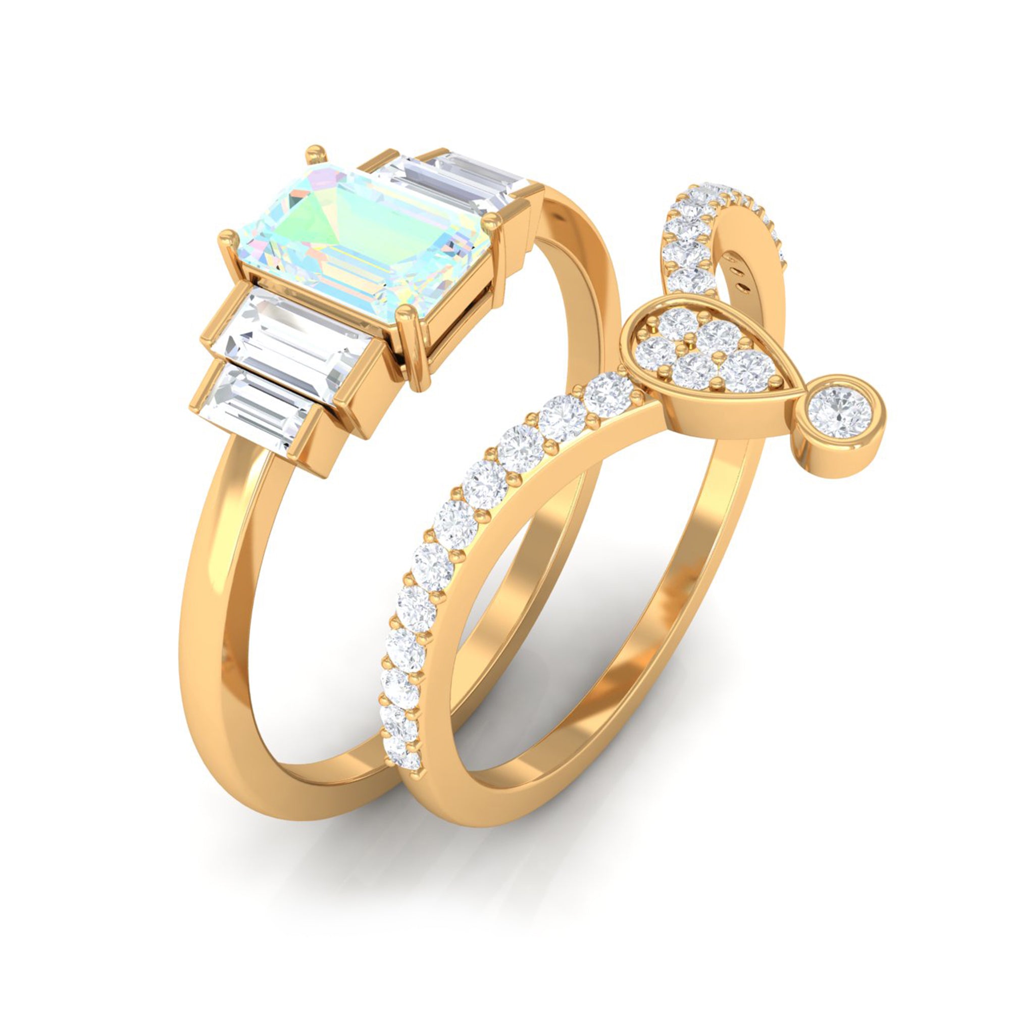 Real Ethiopian Opal and Moissanite Ring Set Ethiopian Opal - ( AAA ) - Quality - Rosec Jewels