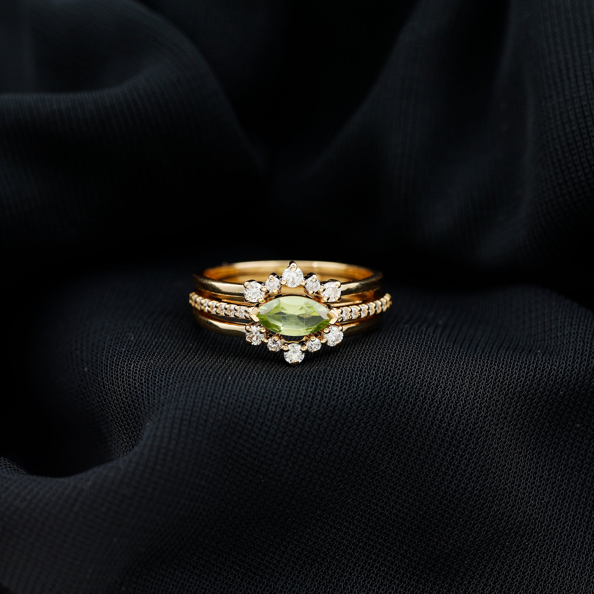 Natural Peridot and Diamond Ring Set in Prong Setting Peridot - ( AAA ) - Quality - Rosec Jewels