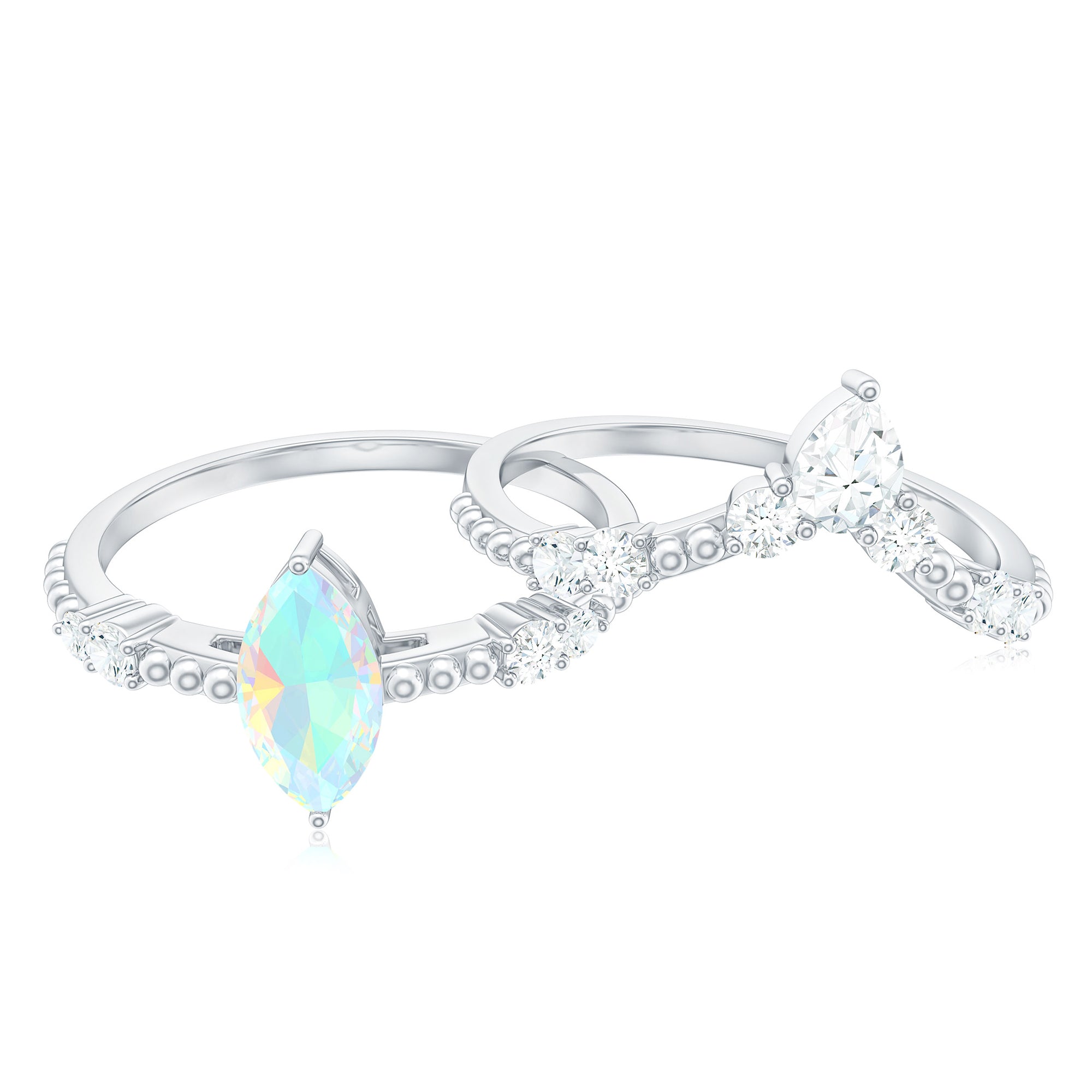 Ethiopian Opal Beaded Ring Set with Moissanite Ethiopian Opal - ( AAA ) - Quality - Rosec Jewels