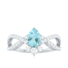 Pear Cut Sky Blue Topaz Designer Crossover Engagement Ring with Diamond Sky Blue Topaz - ( AAA ) - Quality - Rosec Jewels