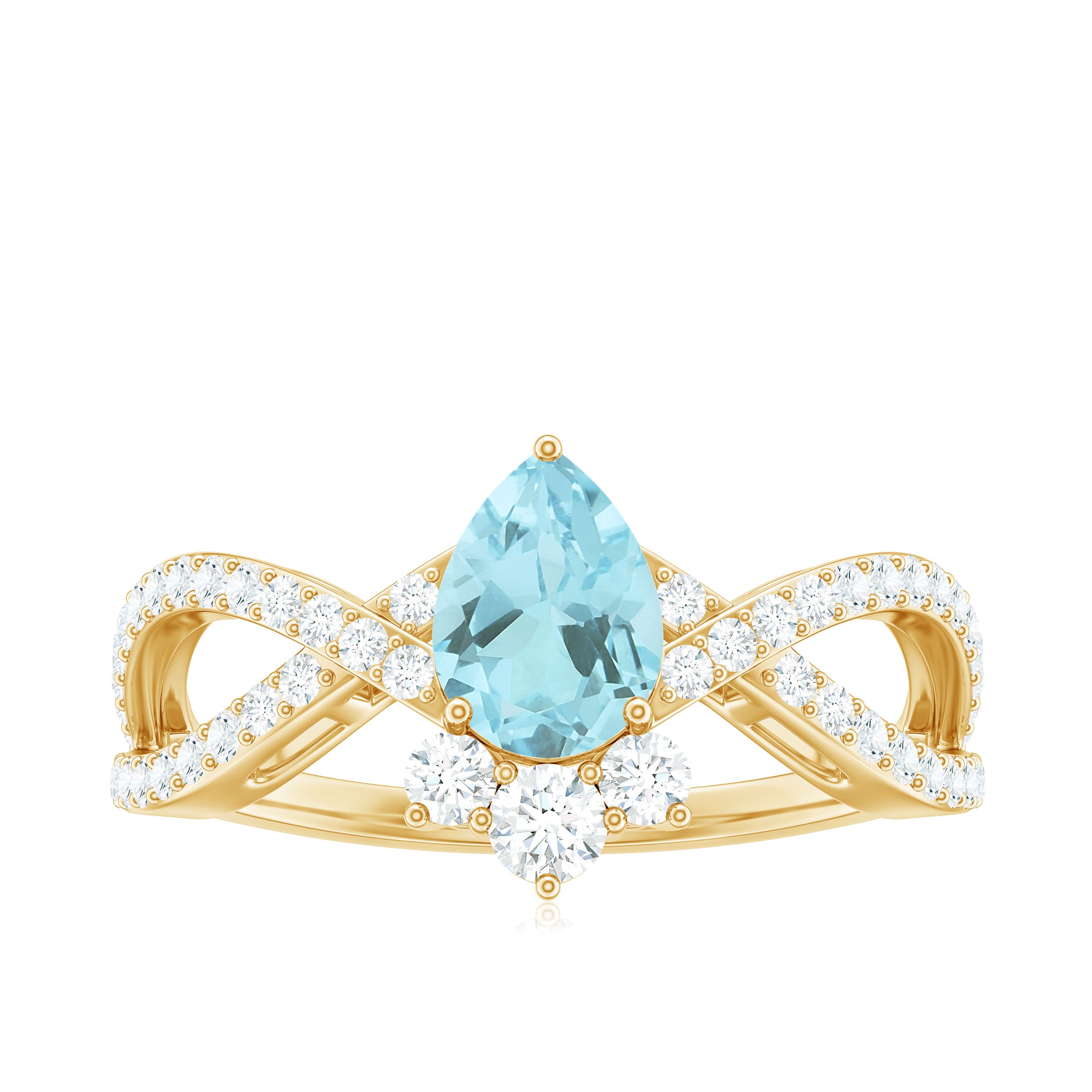 Pear Cut Sky Blue Topaz Designer Crossover Engagement Ring with Diamond Sky Blue Topaz - ( AAA ) - Quality - Rosec Jewels