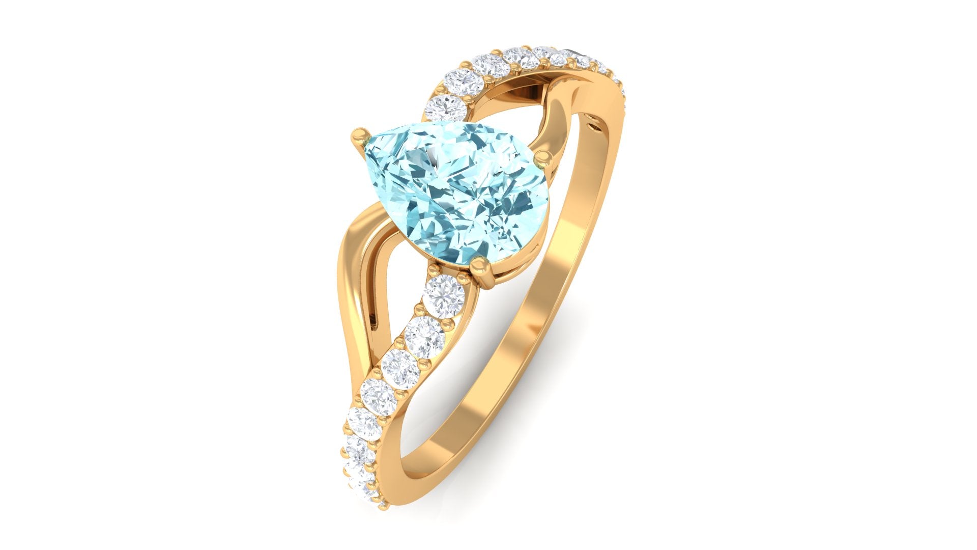 Split Shank Pear Cut Aquamarine Solitaire Ring with Diamond Aquamarine - ( AAA ) - Quality - Rosec Jewels