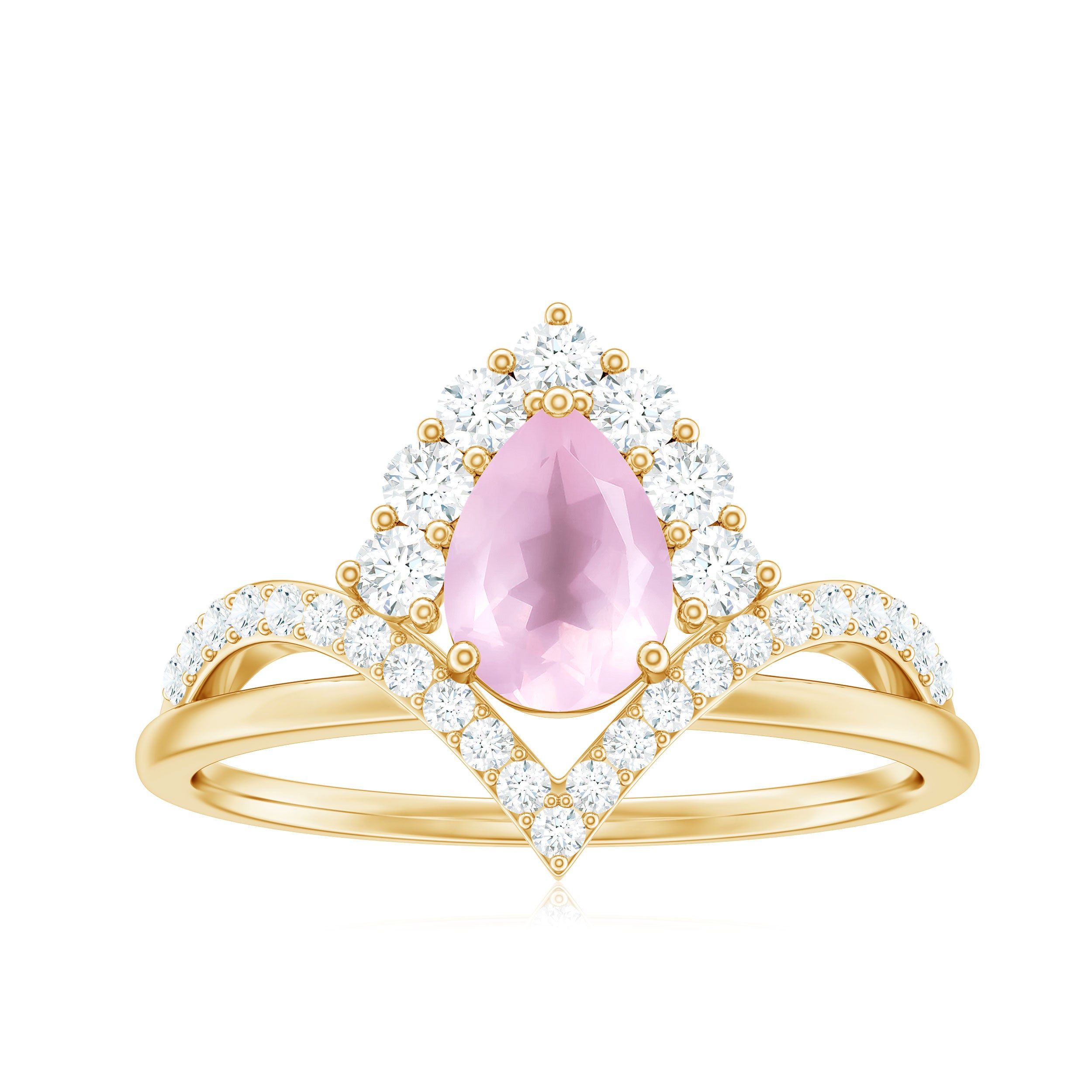 Pear Cut Rose Quartz Designer Engagement Ring with Diamond Rose Quartz - ( AAA ) - Quality - Rosec Jewels