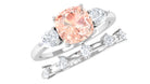 Cushion Cut Morganite Ring Set with Diamond Morganite - ( AAA ) - Quality - Rosec Jewels