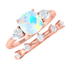 Cushion Cut Real Ethiopian Opal Ring Set with Moissanite Ethiopian Opal - ( AAA ) - Quality - Rosec Jewels