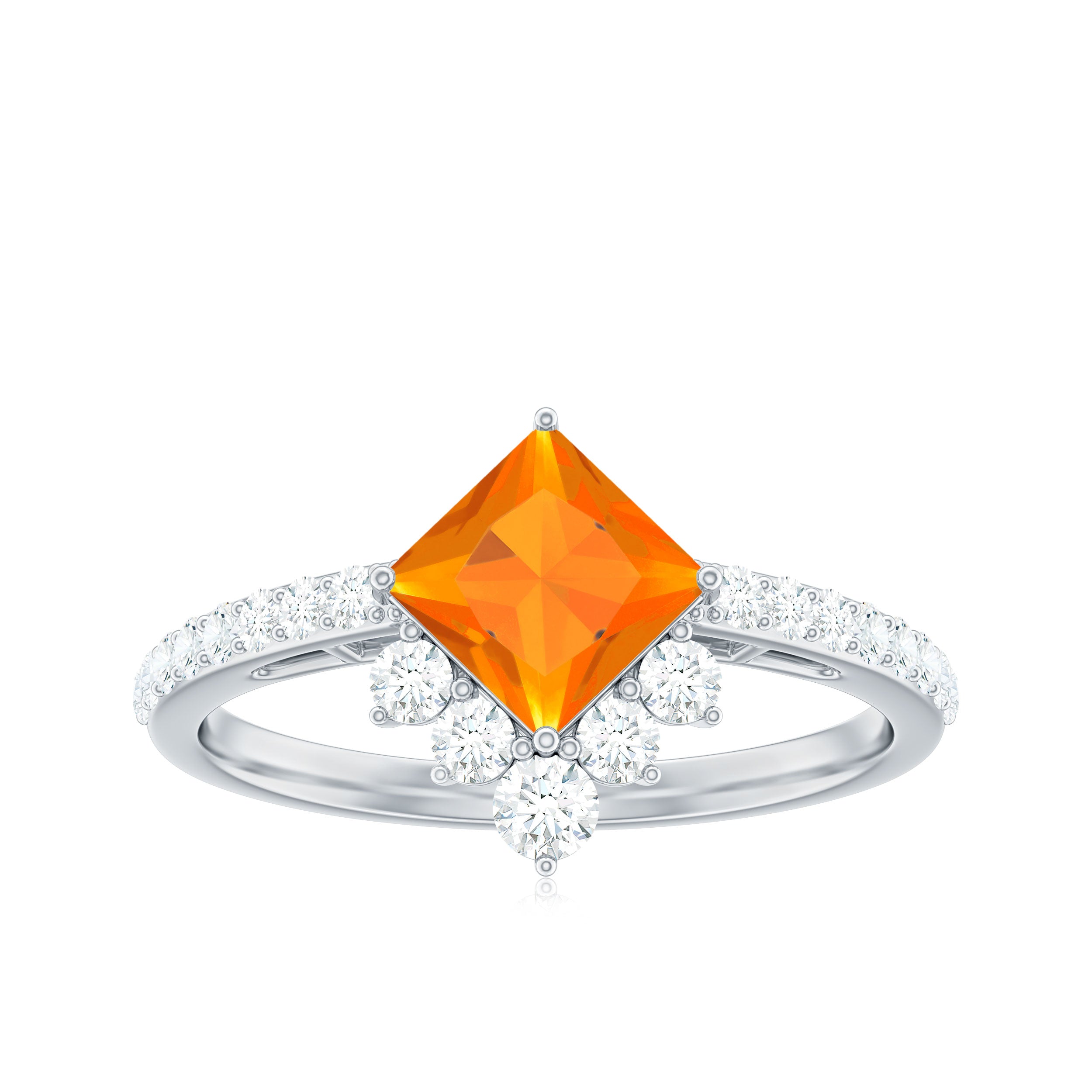 1.25 CT Designer Fire Opal and Diamond Engagement Ring Fire Opal - ( AAA ) - Quality - Rosec Jewels