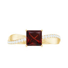 Princess Cut Garnet Solitaire Engagement Ring with Diamond Garnet - ( AAA ) - Quality - Rosec Jewels