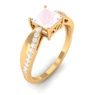 Princess Cut Rose Quartz Solitaire Engagement Ring with Diamond Rose Quartz - ( AAA ) - Quality - Rosec Jewels